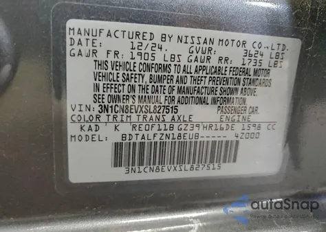 2025 Nissan Versa Sv from USA, damaged, VIN 3N1CN8EVXSL827515
